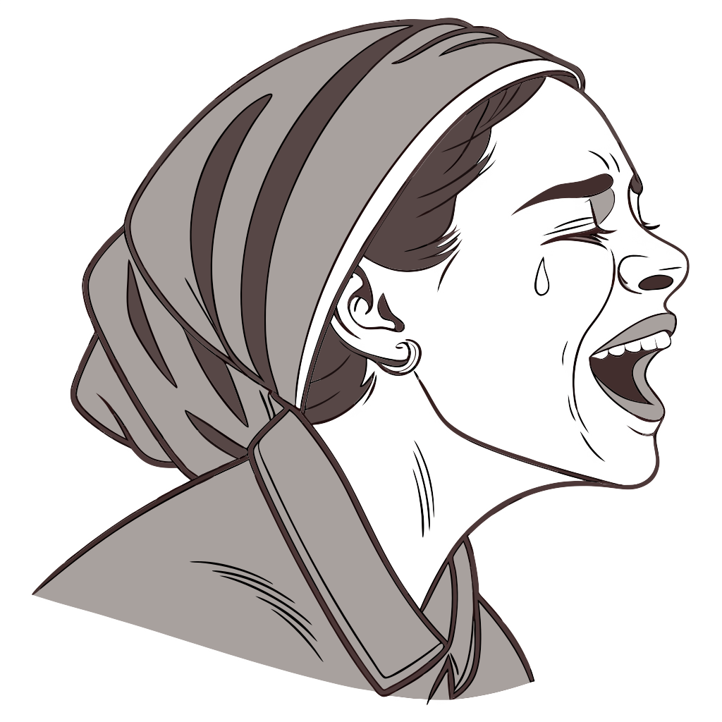 Custom sticker: A realistic ugly lady screaming and crying
