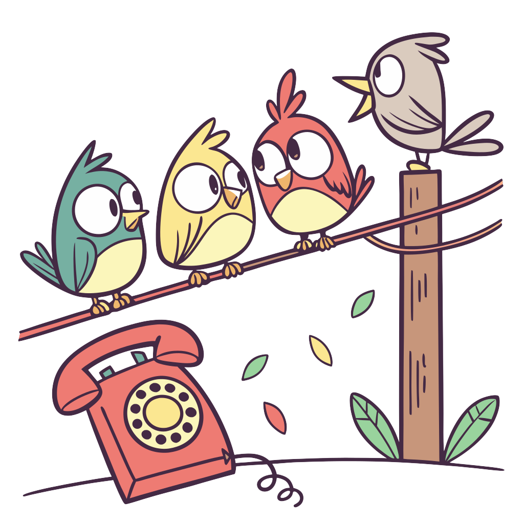 Custom sticker: A dozen unique birds sitting on a telephone line together