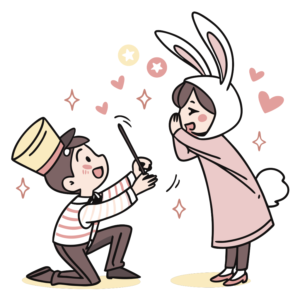 Custom sticker: A wife turning her husband into a rabbit