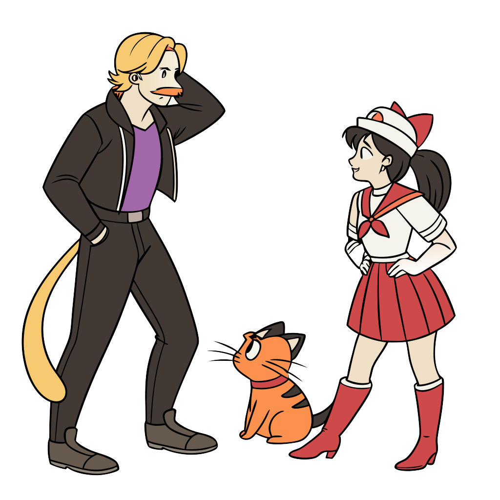Custom sticker: a man (human, white) dressed as James and woman (human, asian) dressed as Jessie from Team Rocket and...