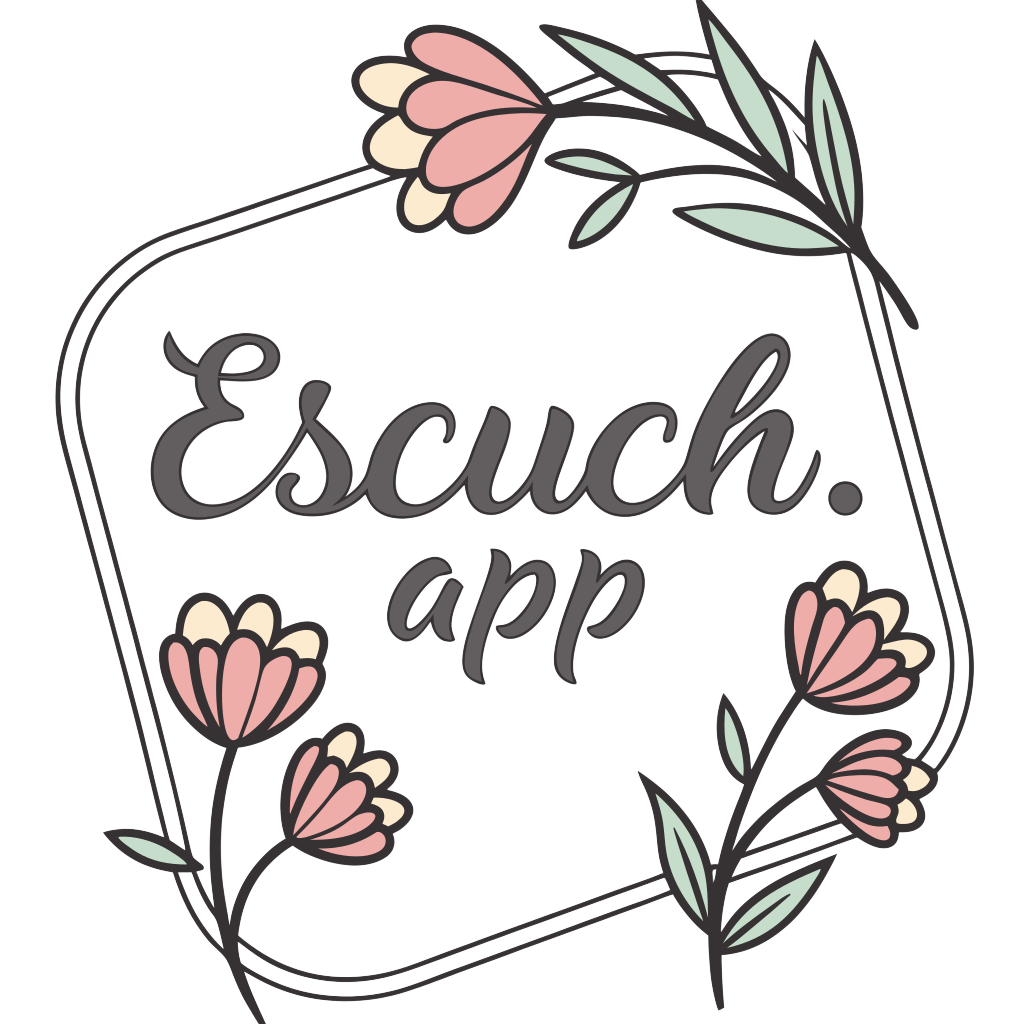 Custom sticker: "Escuch.App" in cursive with flowers growing up and around the letters
