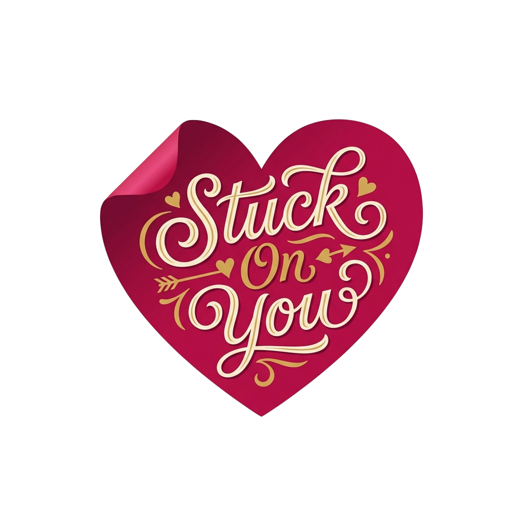 "Stuck On You" written in a Valentine's Day font on top of a sticky heart