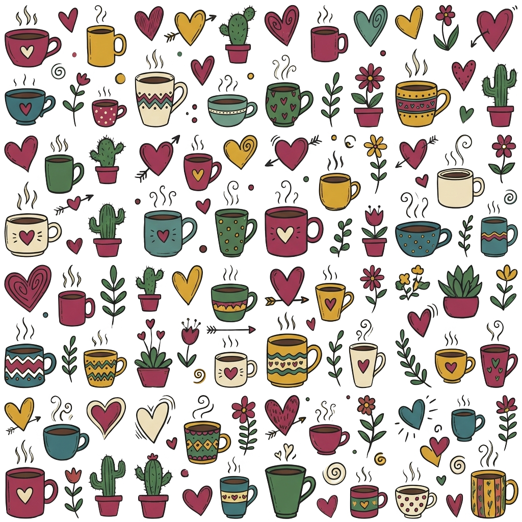 Custom sticker: Create a whimsical collection of ultra-mini doodle stickers including coffee mugs, hearts, and tiny p...