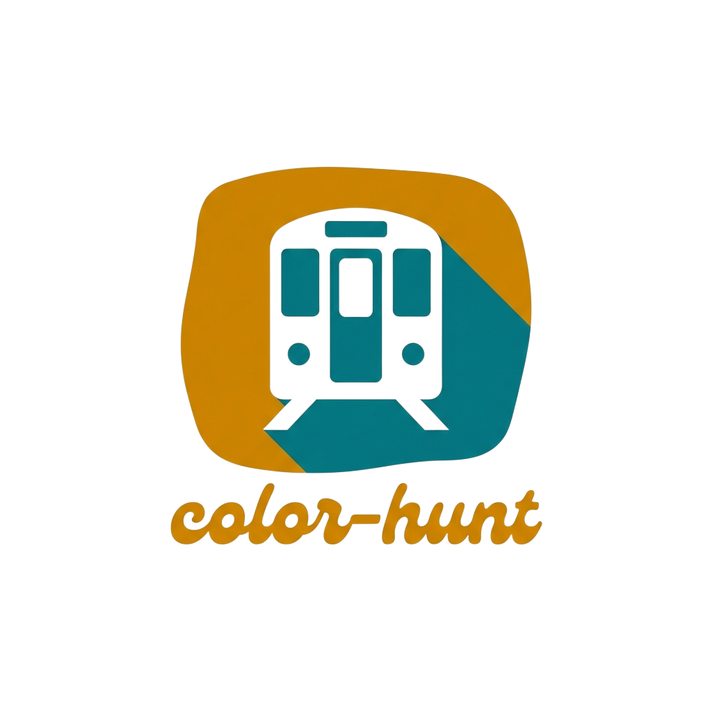 Custom sticker: A simple sticker depicting a solid color block with an icon of a subway cart, captioned 'color-hunt' ...