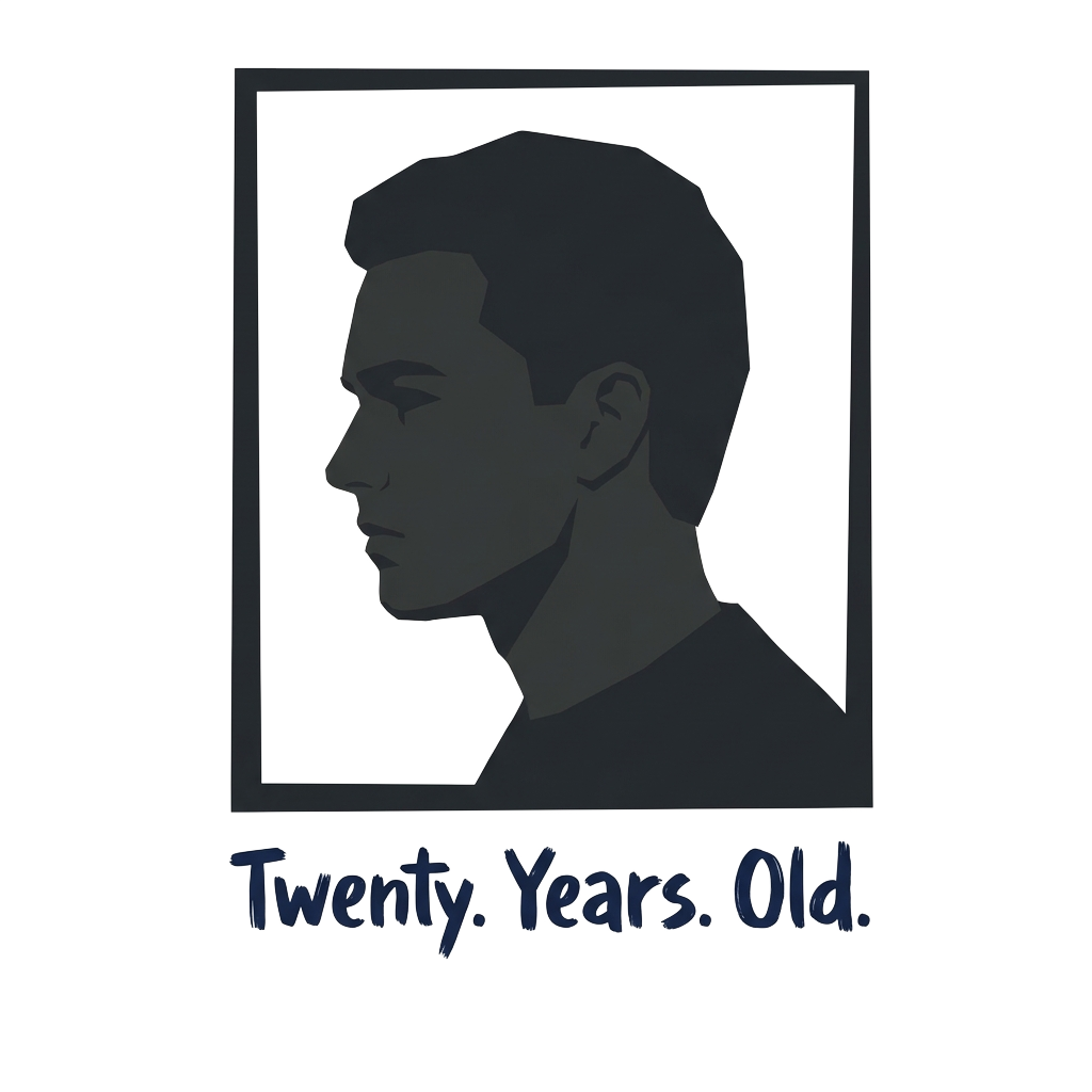 Custom sticker: Minimal silhouette portrait of a serious-looking Kane Parsons, expressionless, contained within a sta...