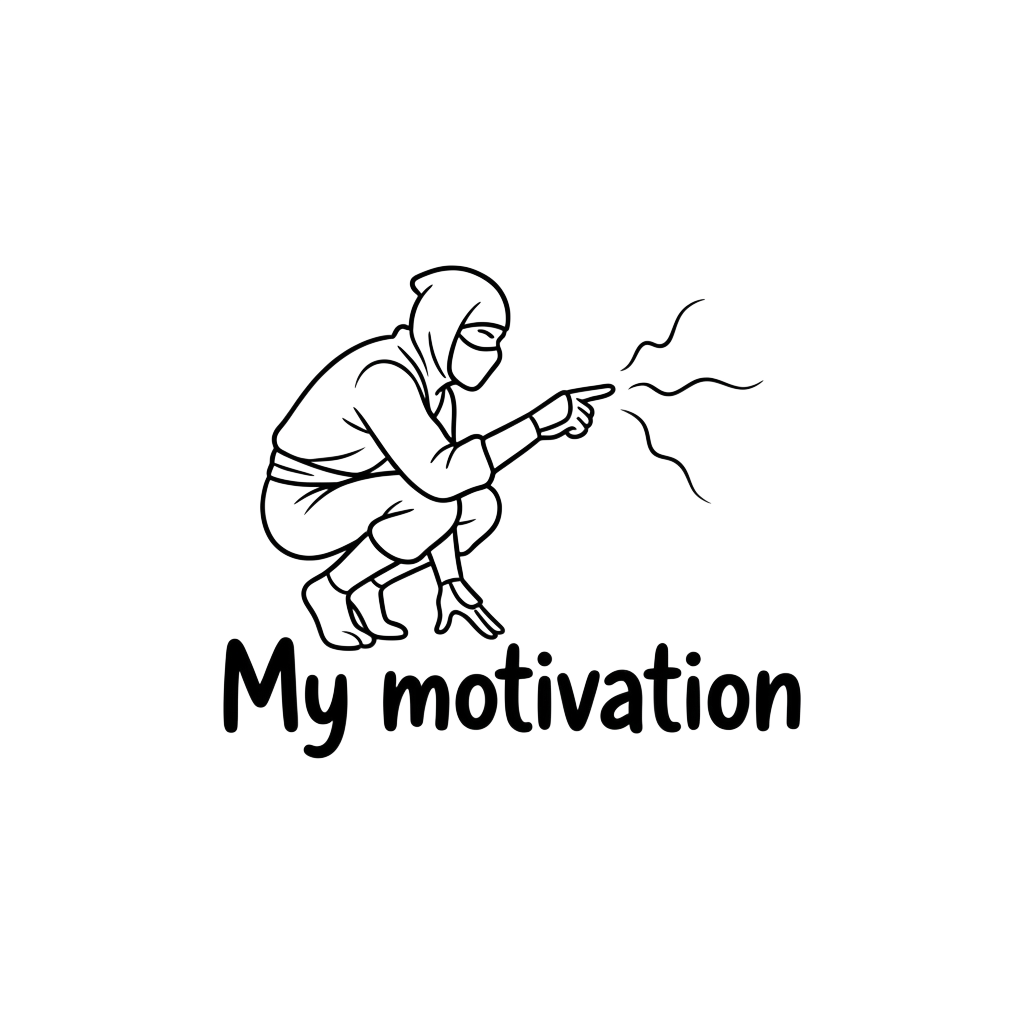 Custom sticker: A minimalist line art of a ninja poking at nothing, with the words "My motivation" hand-lettered acro...