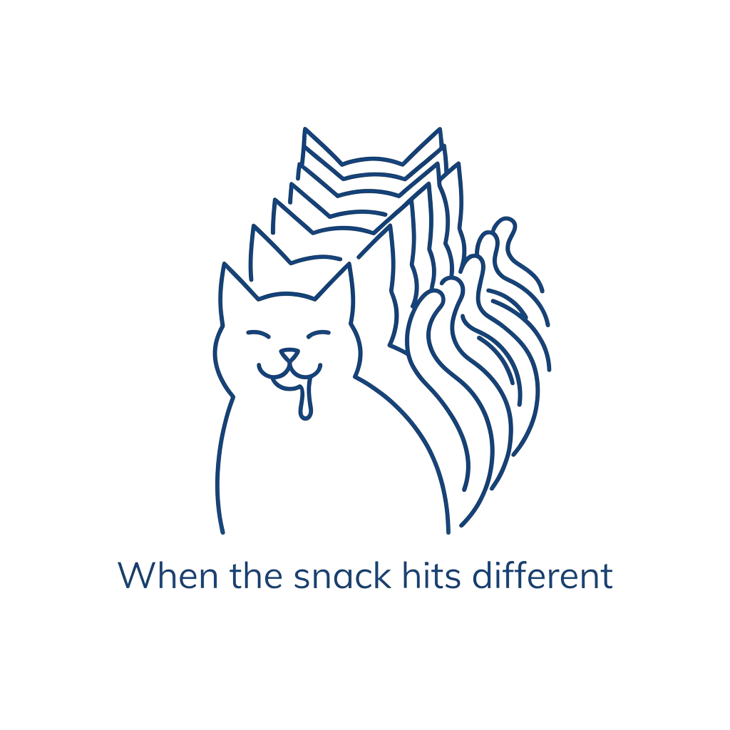 Custom sticker: A minimalist line-art cat drooling, with extra cat halves stacking behind to create a crowd, along wi...