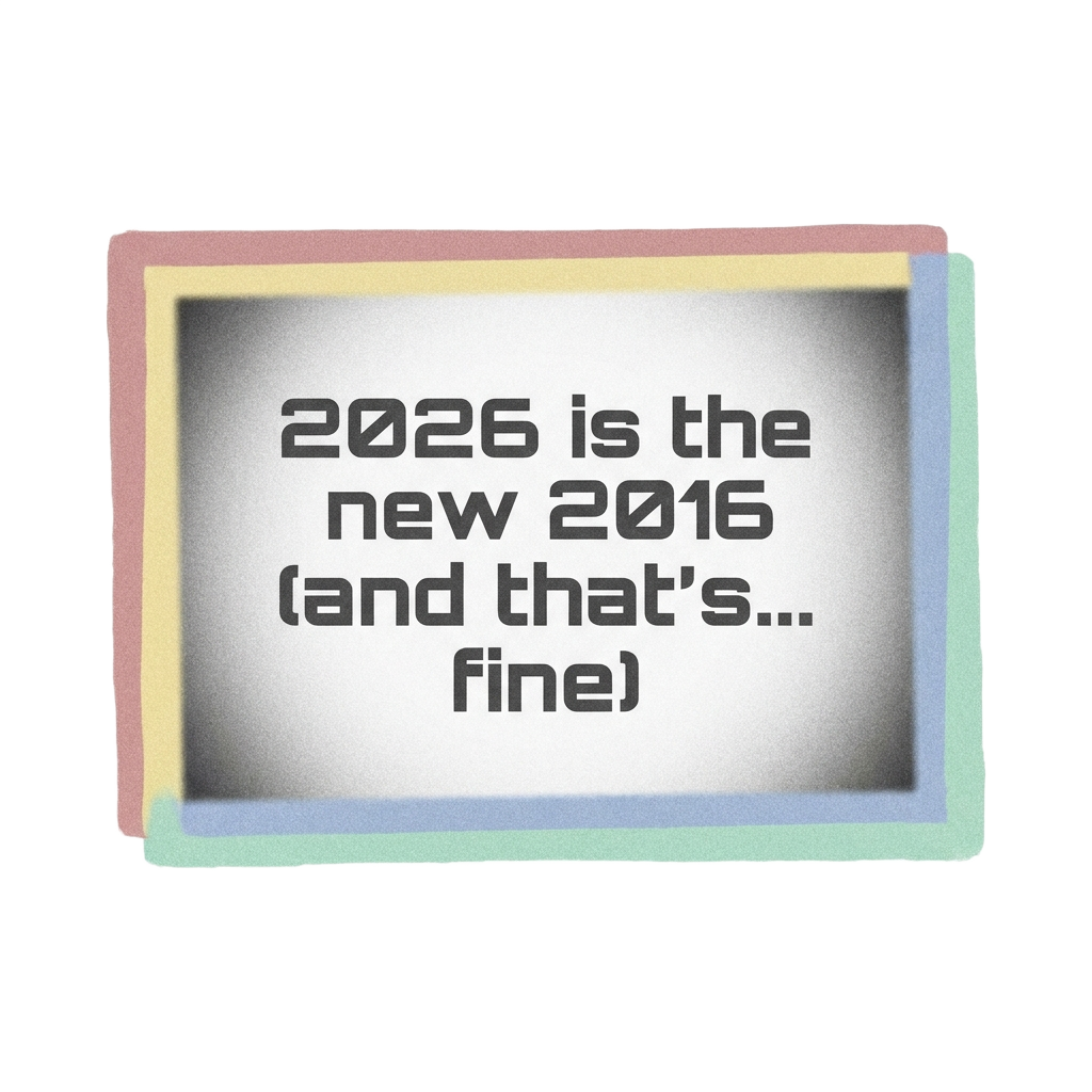 Custom sticker: A grainy, pastel-framed rectangle mimicking disposable camera photos with a subtle nostalgic blur, fe...