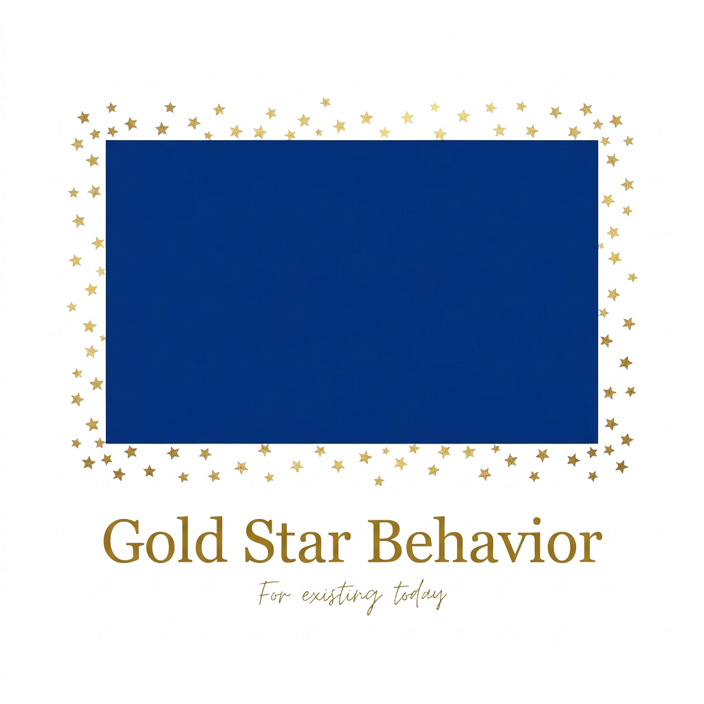 Custom sticker: A solid-color minimalist rectangle surrounded by tiny gold stars, captioned with the words "Gold Star...