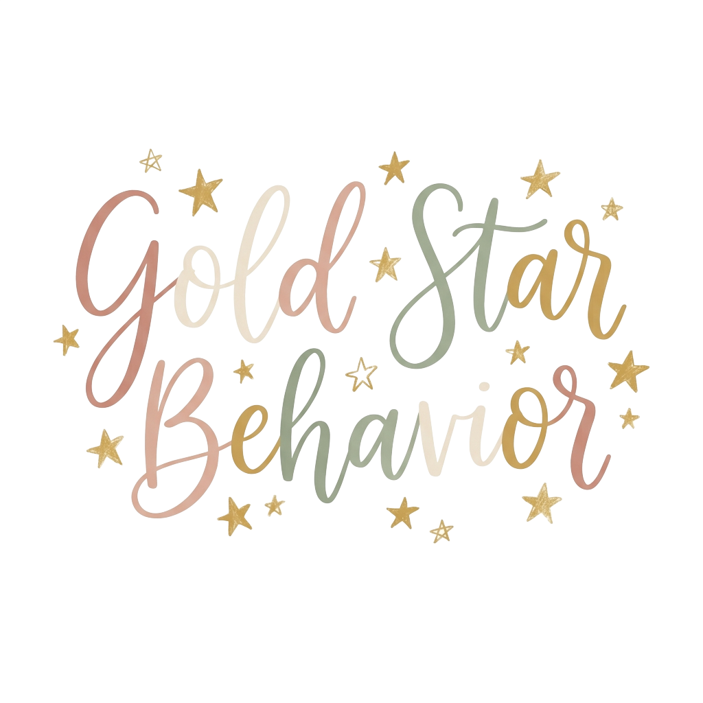 Custom sticker: a minimalist image with the words "Gold Star Behavior" elegantly presented and hand-drawn little gold...