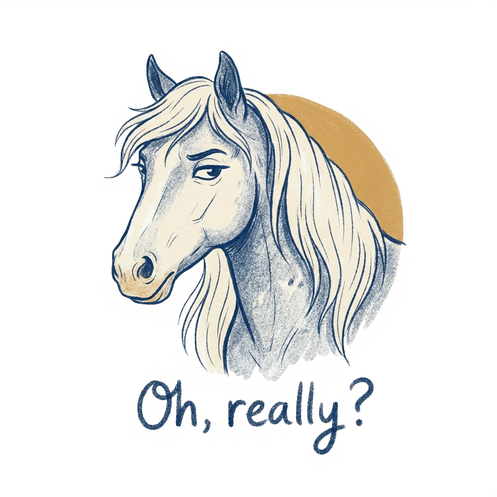 A soft, grainy line-art illustration of Bonnie Blue’s side-eye gaze with the caption "Oh, really?".