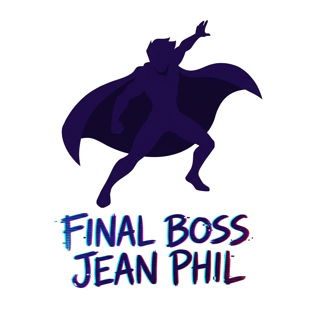 Custom sticker: A slick silhouette of 'Jean Phil' in a dynamic stance, with a mock-epic finish and the words "Final B...
